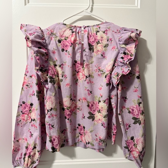 Chelsea and Violet Floral Print Balloon Sleeve Ruffle Top Size Medium - Picture 3 of 10